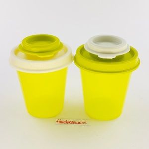 Tupperware midget sized (2oz) salt and pepper shaker set new lime green